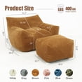 thumbnail image 6 of Eyisean 43" Corduroy Oversized Bean Bag Chair with Ottoman & Side Pocket, Comfy Reading Nook Lounge Chair with Armrests & Back Handle, Lazy Beanbag Floor Sofa for Adults, Bedroom, Living Room, 6 of 10