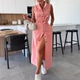 thumbnail image 6 of Joernso Women Denim Shirt Dress Summer Sleeveless Button Down Maxi Dress with Belt Lapel V Neck Long Jean Dress with Pockets, 6 of 8