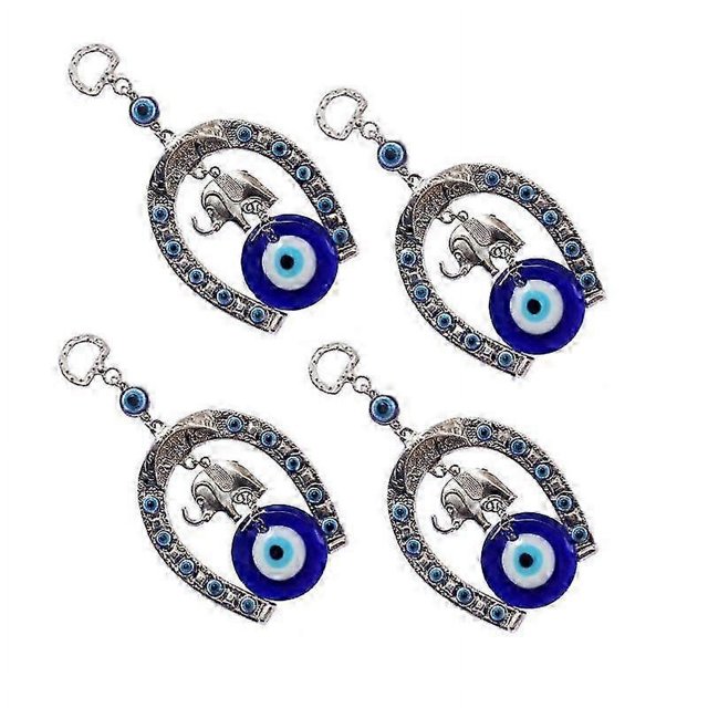 4x Herradura de elefante para colgar en la pared con forma de ojo turco azul, herradura de elefante, adorno de la suerte para coche, decoración del hogar