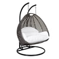 thumbnail image 4 of LeisureMod 2 Person Wicker Egg Chair Outdoor Indoor Bedroom Patio Hanging Lounge Swing Hammock Chairs with Black Stand and UV Resistant Cushions (White), 4 of 8