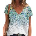 thumbnail image 3 of Camisa floral de manga corta para mujer Camiseta floral suelta con cuello en V suave de moda informal para verano Blanco M, 3 of 5