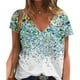 thumbnail image 3 of Camisa floral de manga corta para mujer Camiseta floral suelta con cuello en V suave de moda informal para verano Blanco S, 3 of 5