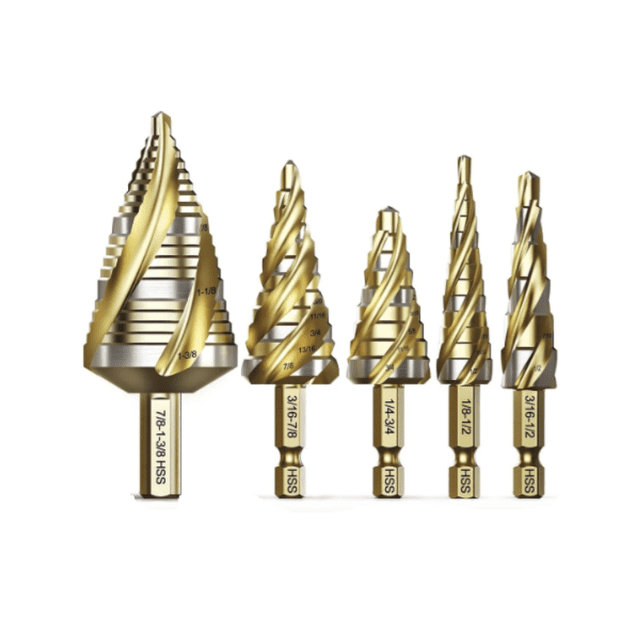 Juego De 5 Brocas Escalonada De Acero Hss Para Madera Metal Malubero Dorado