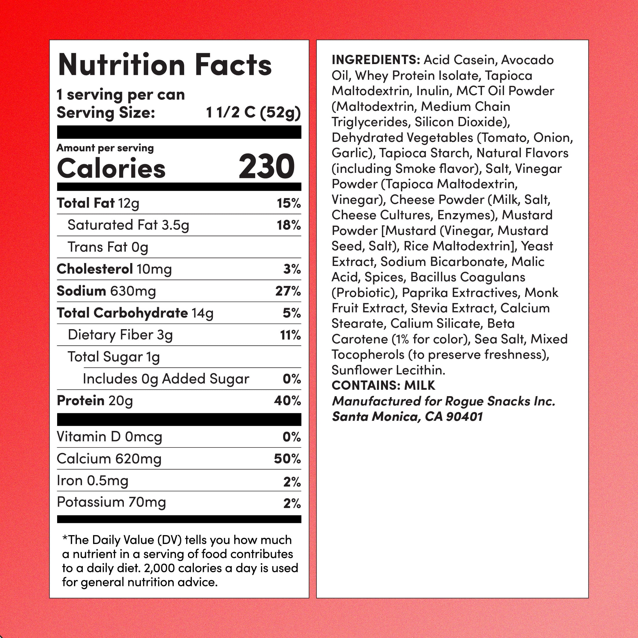 Rogue Snacks, Spicy Chicken Sandwich Chips, 20g Of Protein, Probiotics,  1.8 oz Can