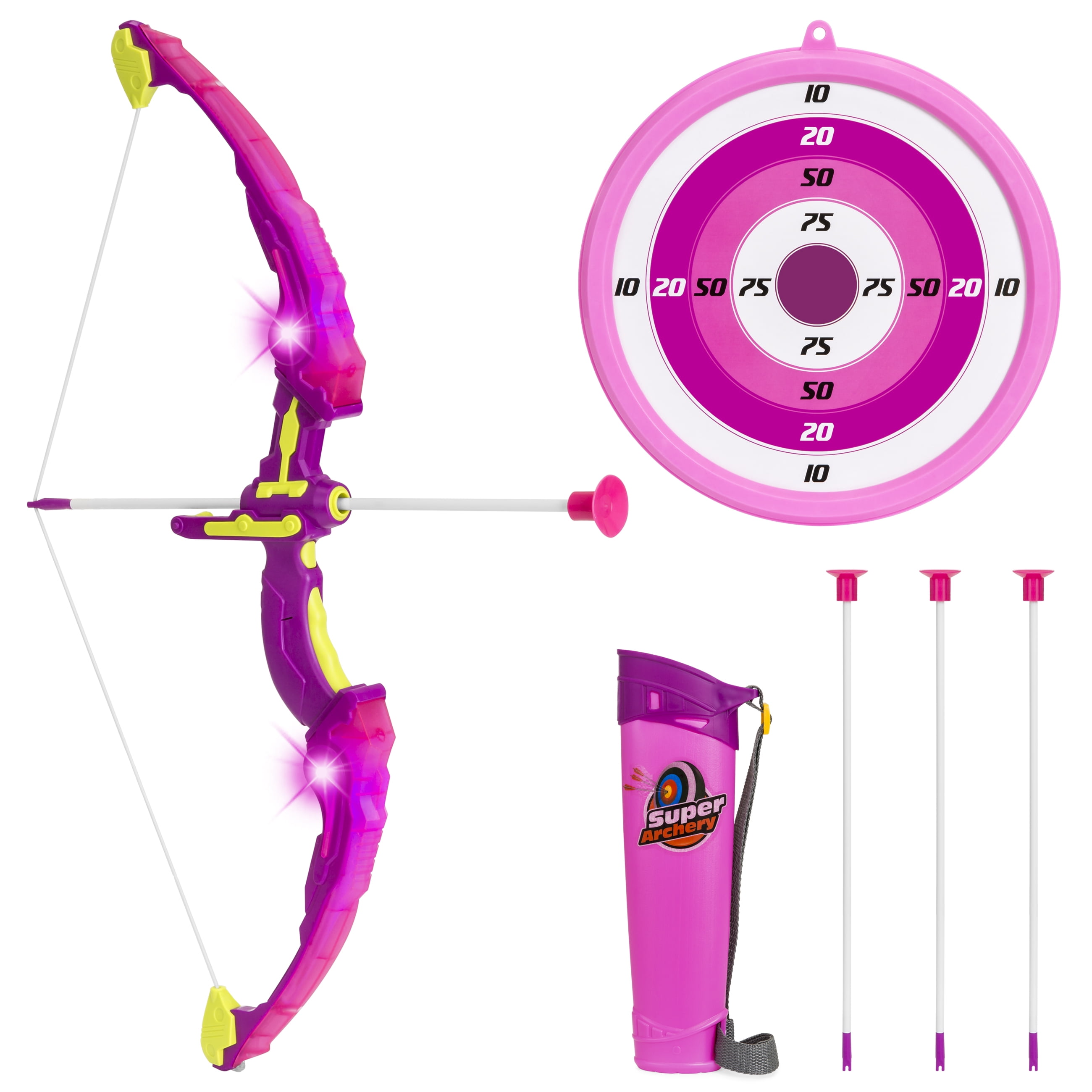 Best Choice Products 24in Light Up Kids Archery Toy Play Set w/ 3 Light Modes, Suction Arrows