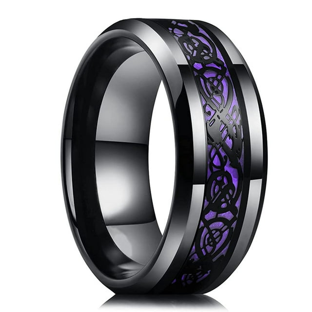 Simple 8mm Purple Stainless Steel Rings For Men Women Purple Matte Finish Beveled Polished Edge Men Rings Wedding Band Jewelry Style27 12