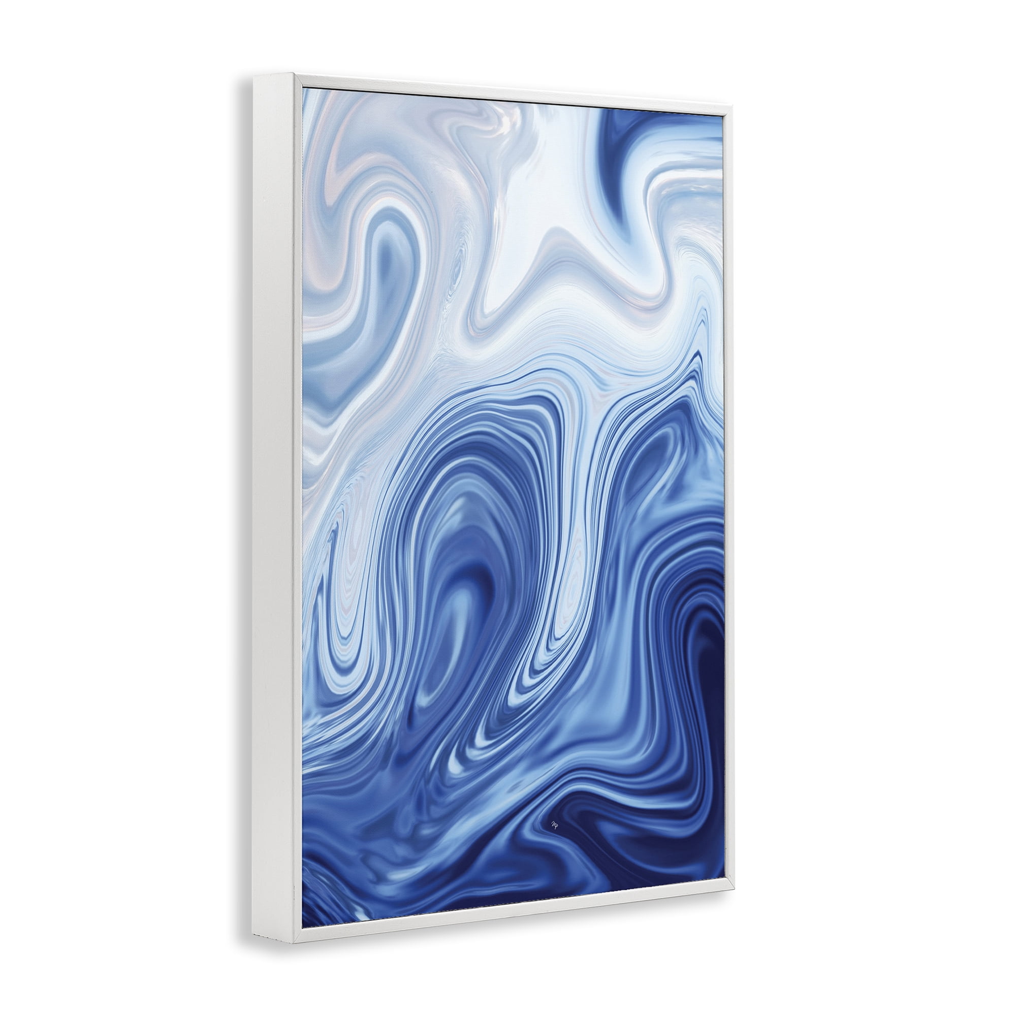 Stupell Industries Blue Marble Fluidity White Framed Giclee Art, design by Martina Pavlova