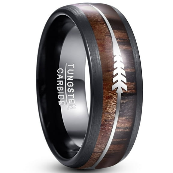 8mm Mens Silver Arrow Hawaiian Koa Wood Tungsten Carbide Wedding Ring Size 7-14