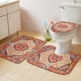 thumbnail image 4 of Abstract Bohemia Style Bathroom Rugs Set Orange Tribal Flower Mural Non Slip Absorbent Soft Bath Mats 3 Piece Set with Bathroom Rug, U-Shaped Floor Mat, Toilet Seat Cover Small Size, 4 of 9