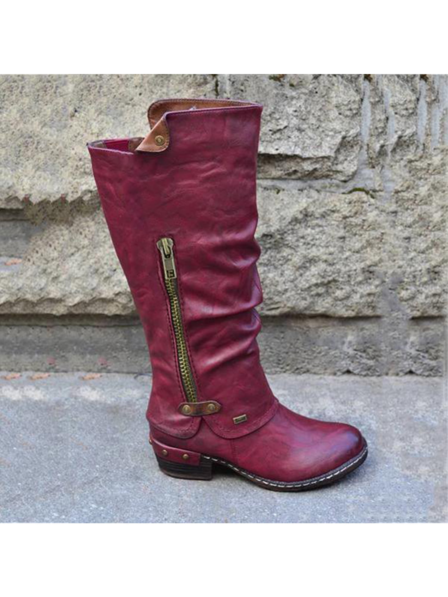 Details about   Women Flat Low Heel Knee High Ladies Mid Calf Boots Motorcycle Riding Boots D 
