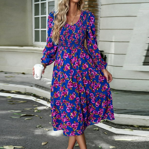 Vestido Vestido midi de corte A para mujer, vestido elegante con estampado escalonado, vestido elegante para ir al trabajo Cgtredaw Púrpura T XL para Mujer