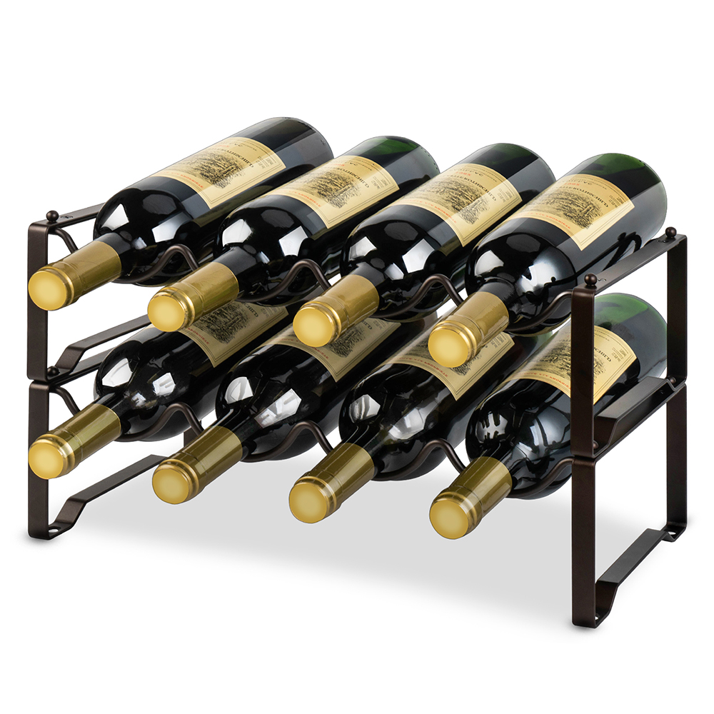2 Tier Metal Wine Rack Freestanding Stackable Bottle Holder for Countertop in Bronze