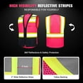 thumbnail image 6 of ProtectX 6 Pockets High Visibility Zipper Front Safety Vest with Reflective Tape Strips, Lightweight & Solid Front Mesh Back, ANSI/ISEA Certified Class 2, Pink - 4X-Large, 6 of 7