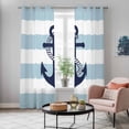 thumbnail image 5 of Aqua Stripe Nautical Kitchen Curtains 84 Inch Length, Navy Blue Anchor Summer Coastal Grommet Top Bedroom Living Room Curtains, Light Filtering Cafe Curtain Drapes 2 Panels Set 84''x84'', 5 of 9