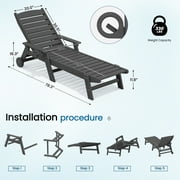 SERWALL Patio Chaise Lounge Chair Set of 2, 78'' Long 5-Positions Adjustable HDPE Outdoor Lounge Chair Grey