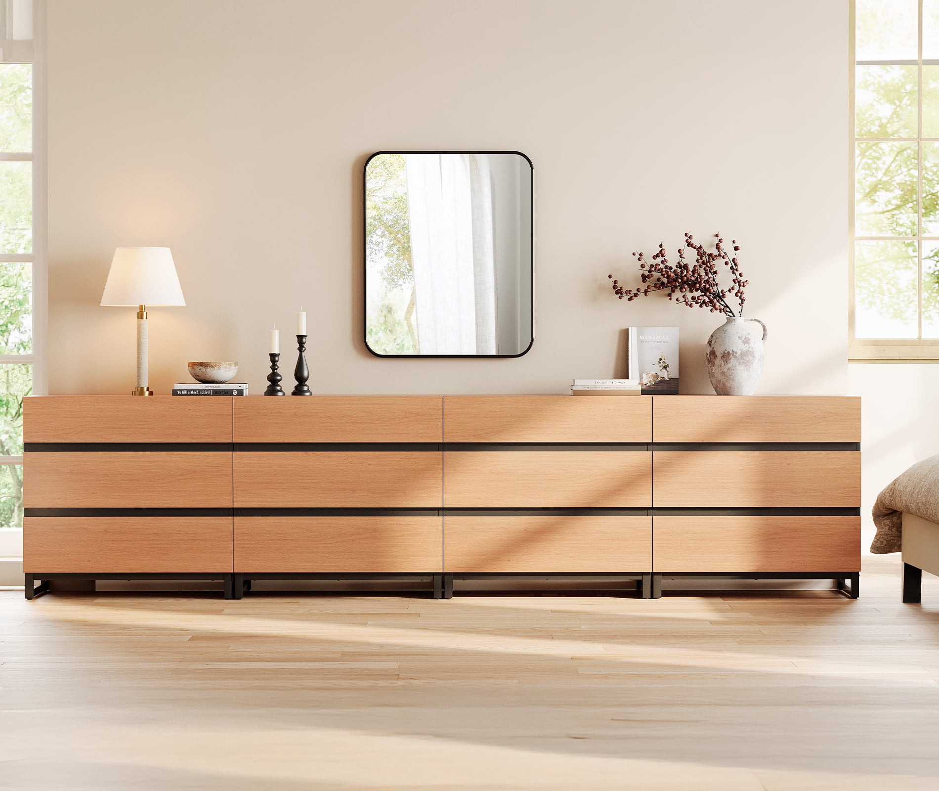 WAMPAT Modern Wood Dresser with 12 Drawers and Metal Base, Chest of Drawers & Closet Storage Organizer for Bedroom and Living Room, Mocha