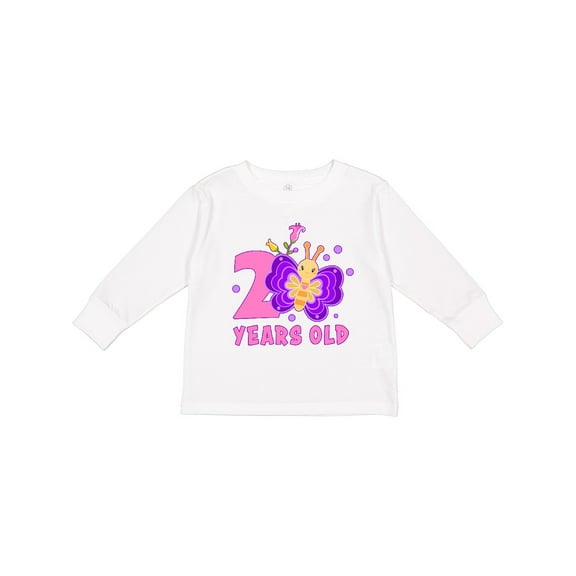 Inktastic 2 years old with Butterfly and Flowers Girls Long Sleeve Toddler T-Shirt