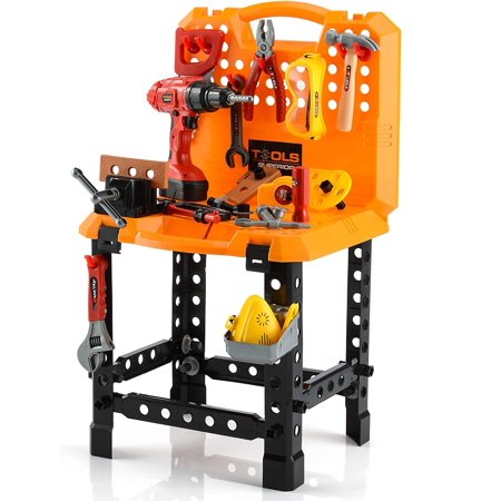 MICOSUM Pretend Play Series Standard Workbench Toy Tool Play Set, 82 Pieces Construction Work Shop Toy Tool Kit Bench Outdoor Travel Preschool Toy Gift for Kids Toddler Baby Children Boys and Girls