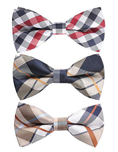 Multiple Sets Bowties HISDERN 3/6 Pack Mixed Design Pre-tied Bow Ties with Adjustable Neck Band