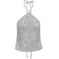 thumbnail image 7 of Women Y2k Sequin Floral Tank Top Sparkle Pearl Embellished Cami Top Sleeveless Rhinestone Crop Top Grey L, 7 of 7