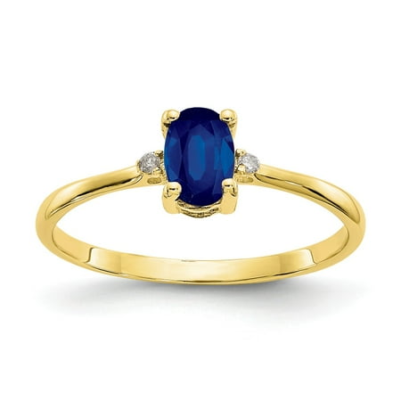 10K Yellow Gold (0.016cttw) Polished Geniune Diamond and Sapphire Birth Month Ring