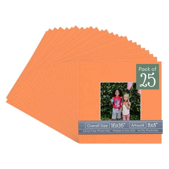 Orange Picture Frame Mat for 16x16 Frames - Fits 8x8 Photos - 25 Mats