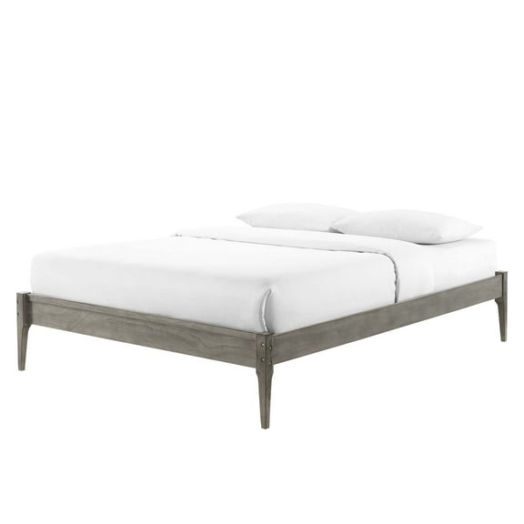 Platform Bed Frame, Queen Size, Wood, Grey Gray, Modern Contemporary Urban Design, Bedroom Master Guest Suite