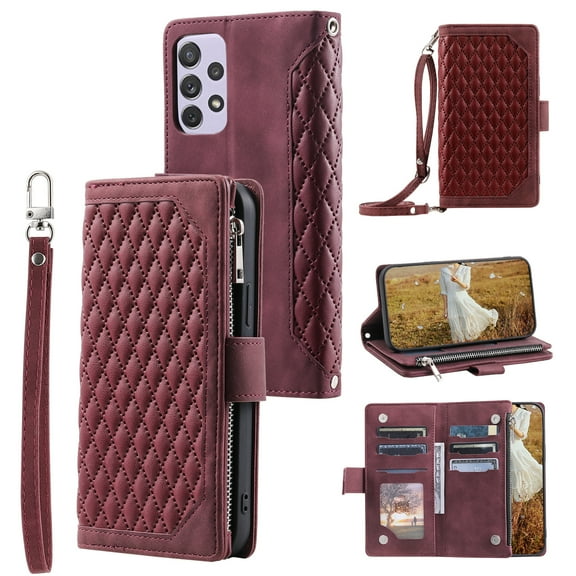 Mantto for Samsung A53 5G, PU Leather Crossbody Case Purse Zipper Pocket Folio Card Slots Wallet Kickstand Phone Case with Shoulder Strap & Wrist Strap For Samsung Galaxy A53 5G,
Winered