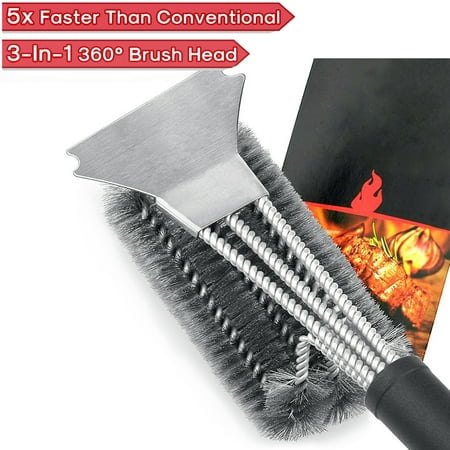 

Maxfavor 18 Stainless Steel Grill Brush Scraper 3-in-1 360° Brush Head