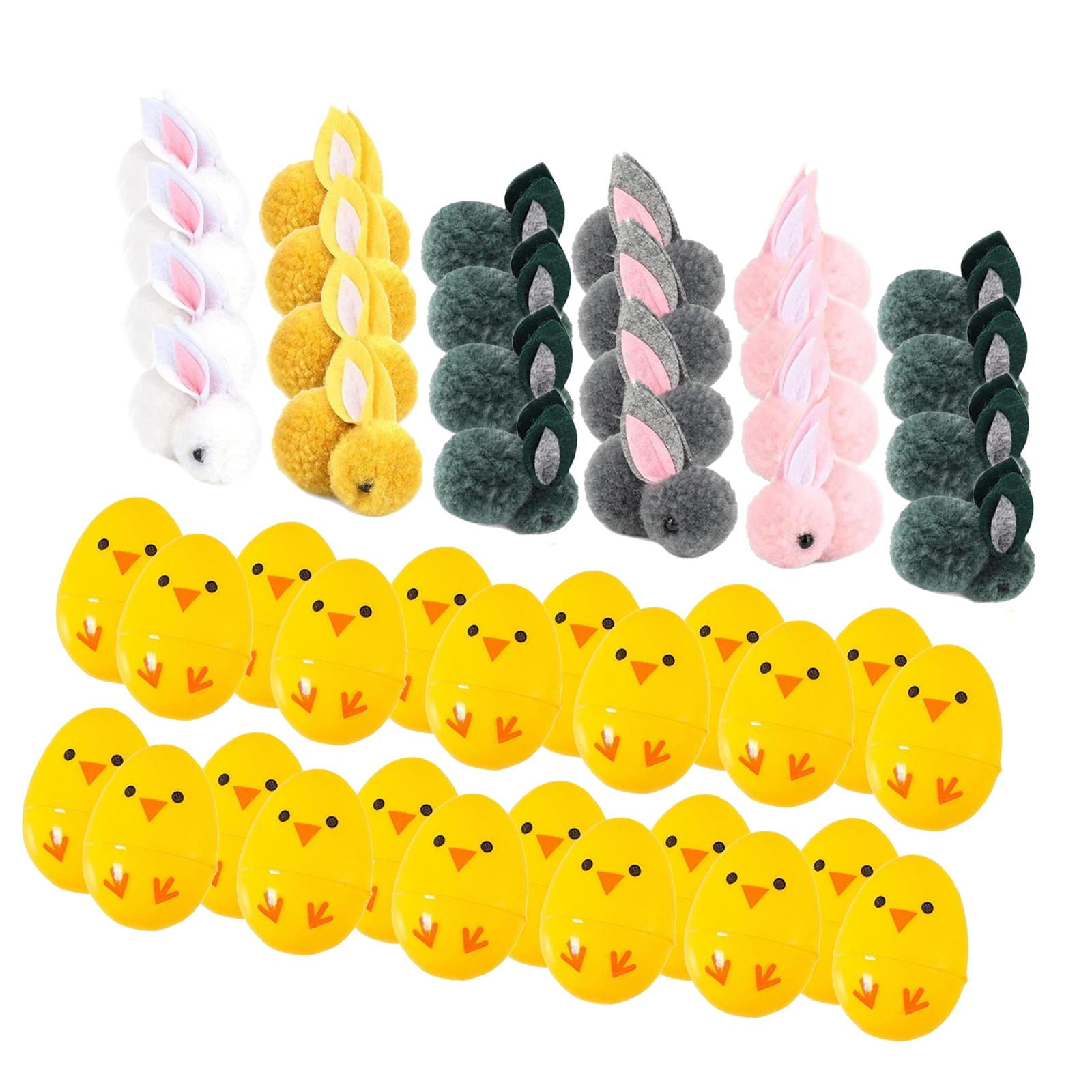balikha 24Pcs Filled Easter Eggs Basket Stuffers with Stuffed Bunny Dolls Decorative Awards Party Supplies Mini Stuffed Rabbits Dolls