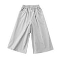 thumbnail image 4 of Ltctricy Girls' Capri Pants Elastic Waist Pull on Cropped Wide Leg Pants Casual Palazzo Trousers with Pockets(Gray,13-14 Years), 4 of 4