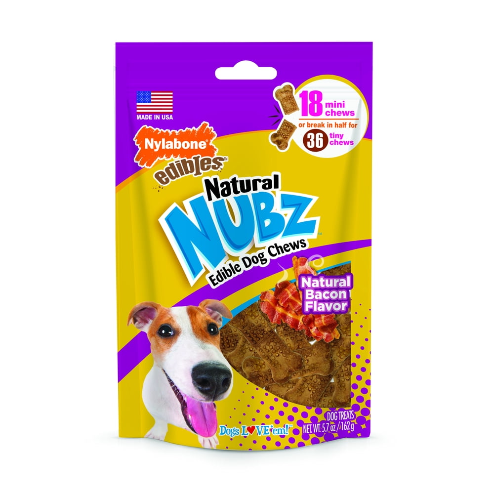 Nylabone Natural Nubz Dog Chew Treats Bacon Flavored, Mini, 18 Count