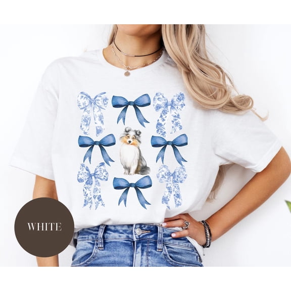 Sheltie Toile Bow Shirt, Cute Shetland Sheepdog Shirt, Coquette Bow Sheltie Shirt, Sheltie Dog Mom TShirt, Sheltie Lover , Herding Dogs All Size S-5Xl