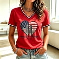 thumbnail image 2 of Women's 9/11 Never Forget Memorial V-Neck Short Sleeve T-Shirt American Flag Patriotic Remembrance Top Red S, 2 of 5