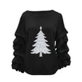 thumbnail image 2 of Yteetum Women's Christmas Crewneck Sweatshirts Oversized Christmas Tree Print Pleated Ruffle Trim Pullover Hoodless Sweatshirts Womens Casual Xmas Graphic Round Neck Loose Lantern Sleeve Sweatshirts, 2 of 5