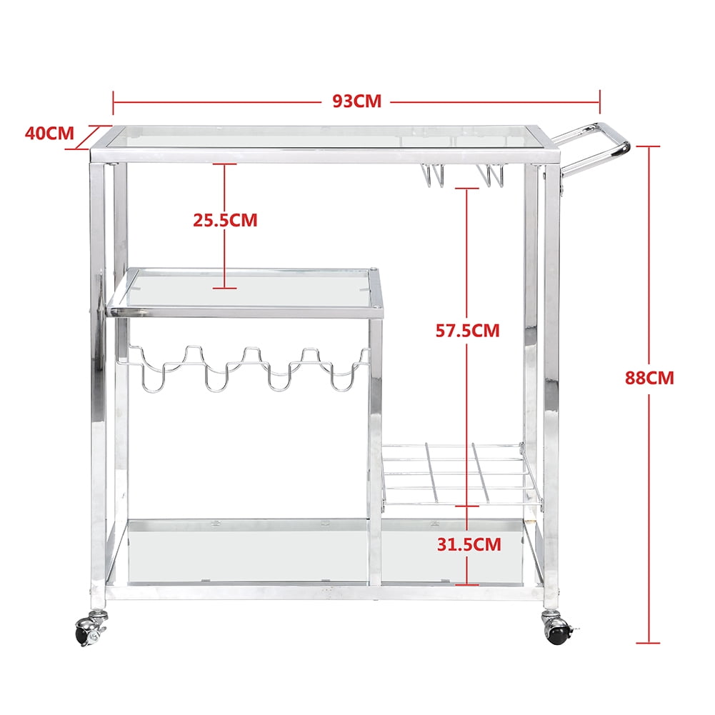 Lowestbest Modern Bar Service Cart, Kitchen Trolley with Storage Function, Chrome Lowestbest Modern Bar Service Cart, Kitchen Trolley with Storage Function, Chrome