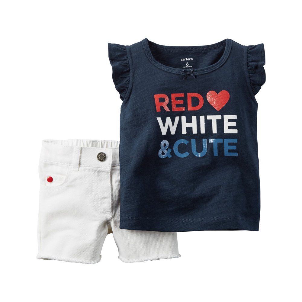 Carter's Baby Girls' 2 Piece Red White & Cute Short Set, 3 Months