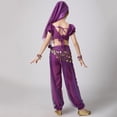 thumbnail image 7 of SERTG Girls Long Sleeve Sequin Top and Cuffed Pants Set Elastic Waist with Accessories Fall Winter Dance Performance Outfit(Purple,9-11 Years), 7 of 7