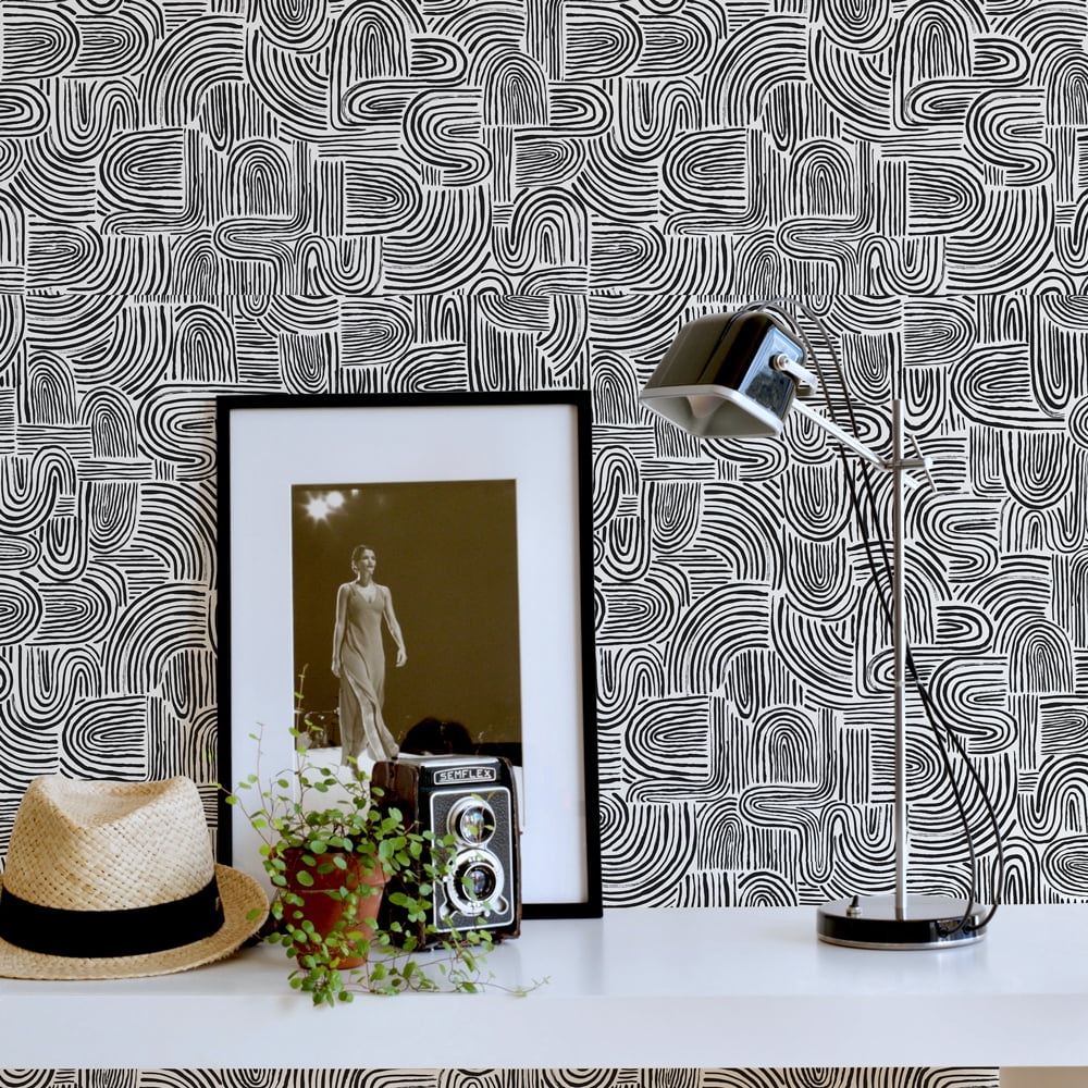 Tempaper Swell Black Pearl Peel and Stick Wallpaper, 20.5" x 16.5'