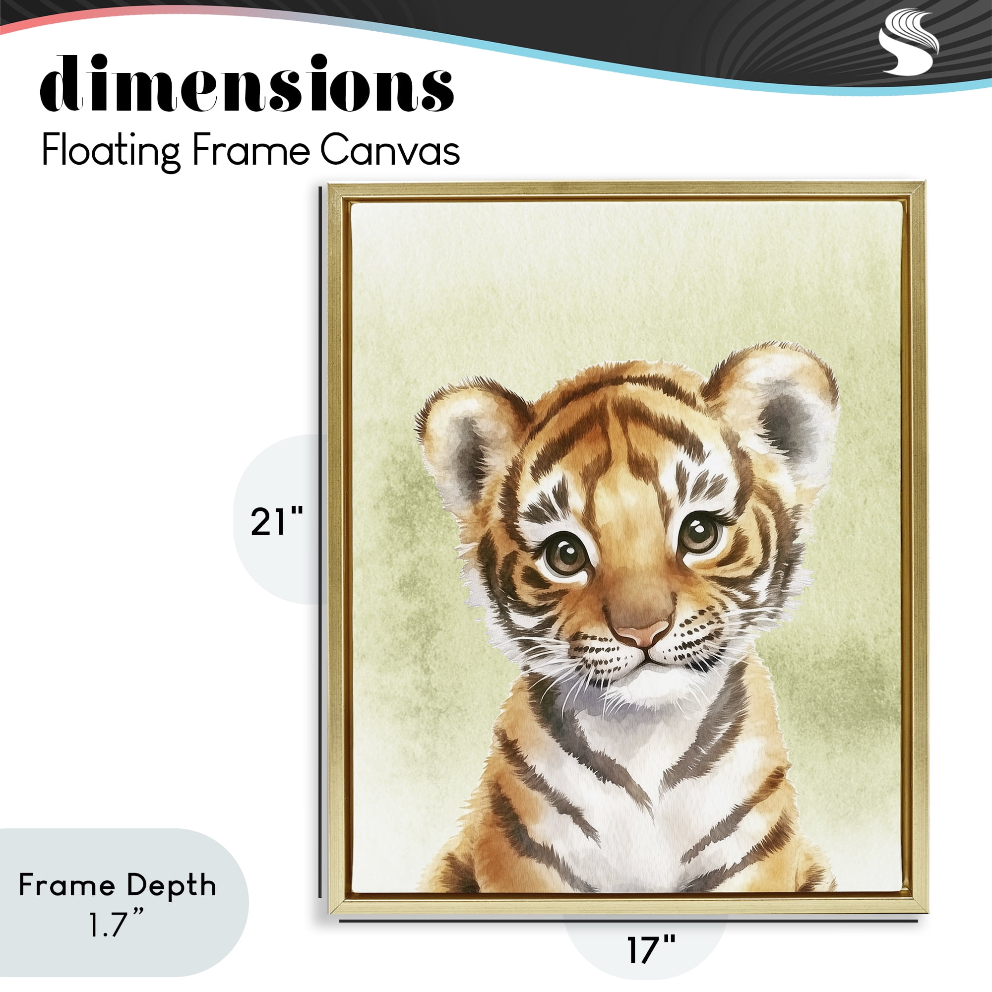 Stupell Industries Jungle Friends Baby Tiger Gold Framed Floater Canvas Wall Art, design by Christine Simpson Art
