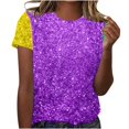 thumbnail image 2 of Outfmvch T-Shirts Mardi Gras pour Femmes, T-Shirts Graphiques, T-Shirts de Carnaval, Vêtements Mardi Gras, T-Shirt Imprimé à Manches Courtes Col Rond pour Femmes, Haut Décontracté à la Mode Violet L, 2 of 4
