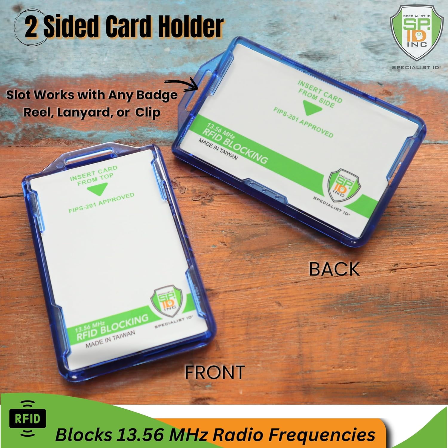 2 Pack - SPECIALIST ID RFID Blocking Badge Holder - Secure 2 Card Holder for Government, HSPD-12, CAC, TWIC, PIV, Smart Cards - Durable Hard Plastic, Dual Sided, RFID Badge Protection (Blue)