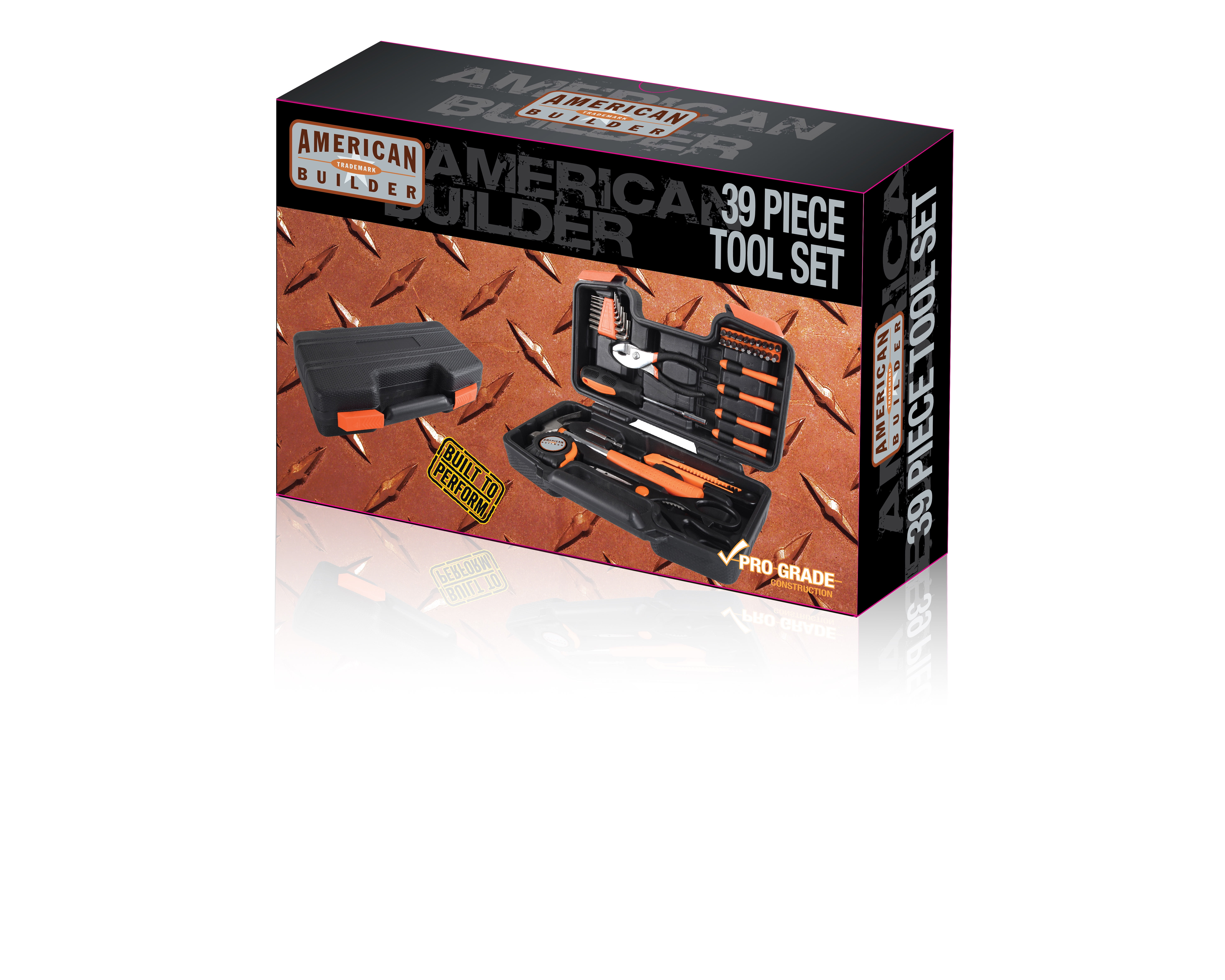American Builder 39 Piece Tool Set - Comprehensive Home Tool Kit with Hex Keys, Pliers, Screwdrivers, Hammer, Tape Measure, and More in Plastic Storage Case