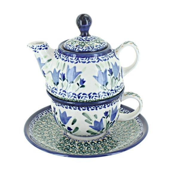 Blue Rose Polish Pottery Blue Tulip Individual Teapot & Cup