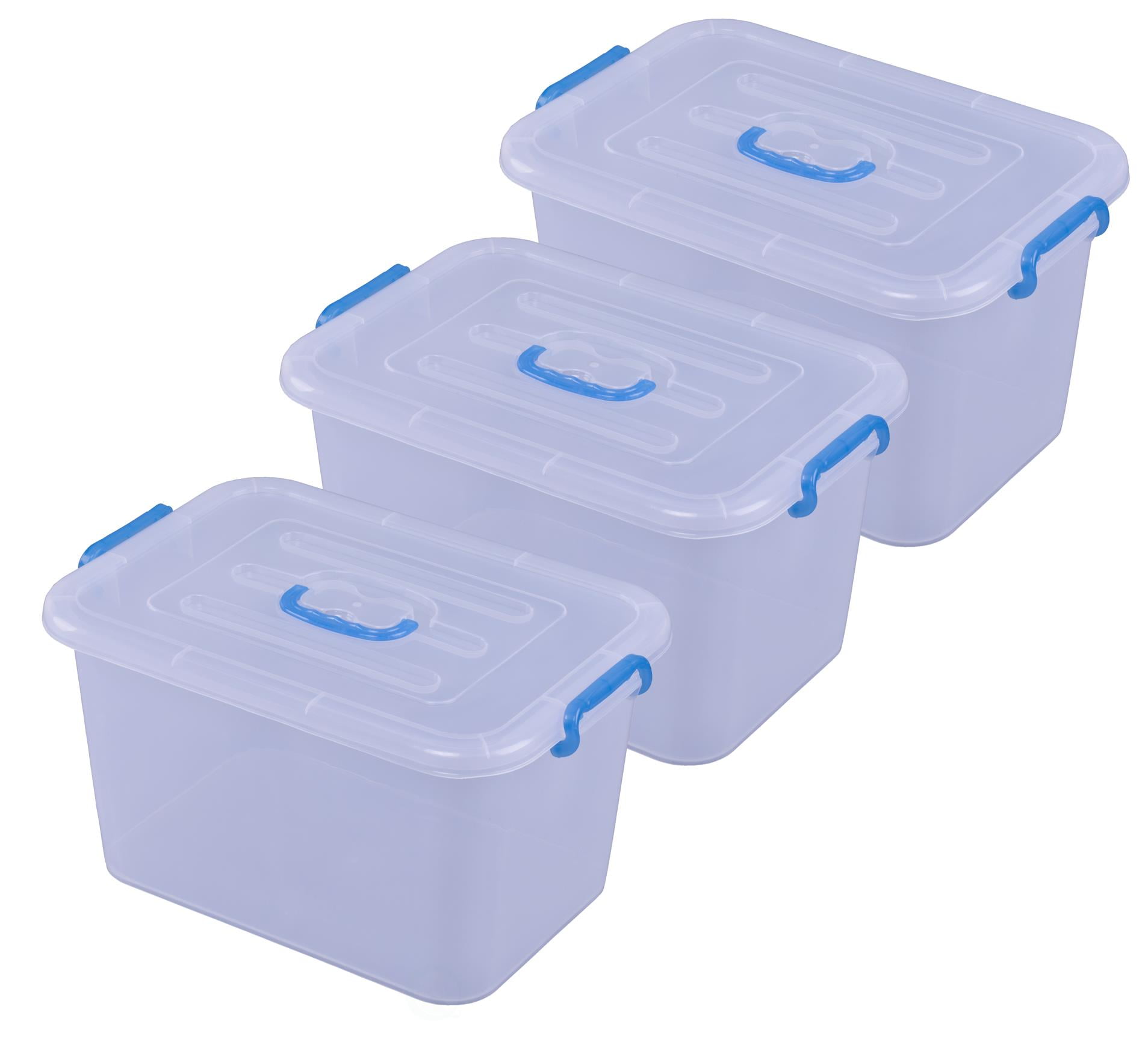 Large Clear Storage Container With Lid and Handles, Set of 3 