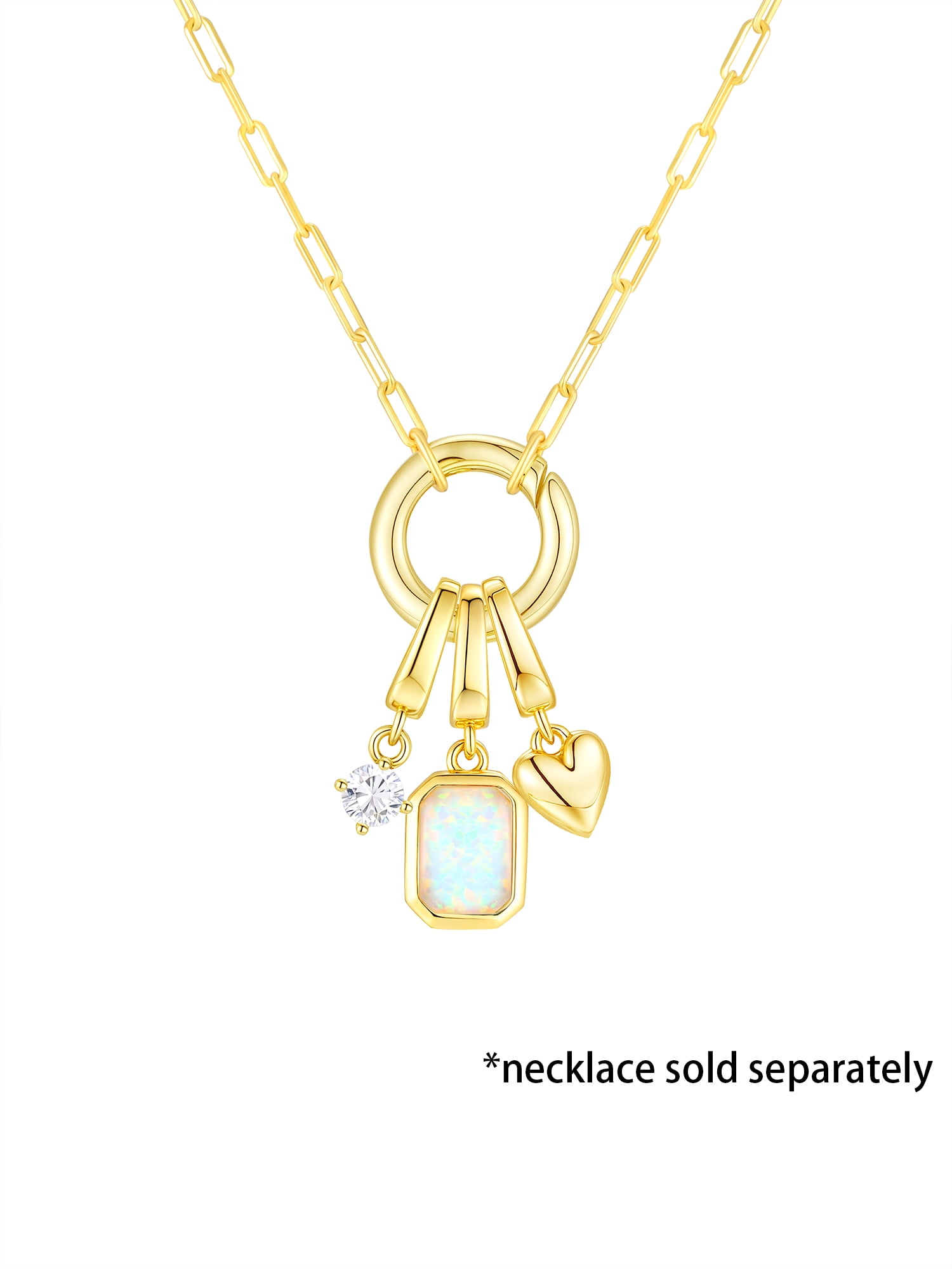 Brilliance Fine Jewelry Simulated Opal and Simulated Diamond Charm Set in 14KT Gold Plated Sterling Silver