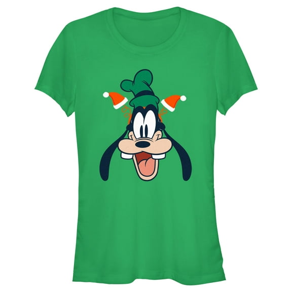 Junior's Mickey & Friends Goofy Christmas Ears Graphic Tee Kelly Green X Large