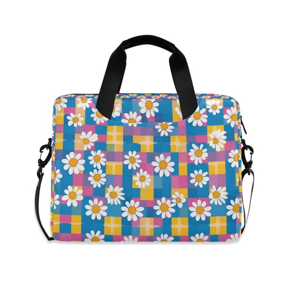 FORMRS 16" Laptop Bag Carrying Sleeve Case with Handle Travel Shoulder Briefcase, Blue Checkered Daisy