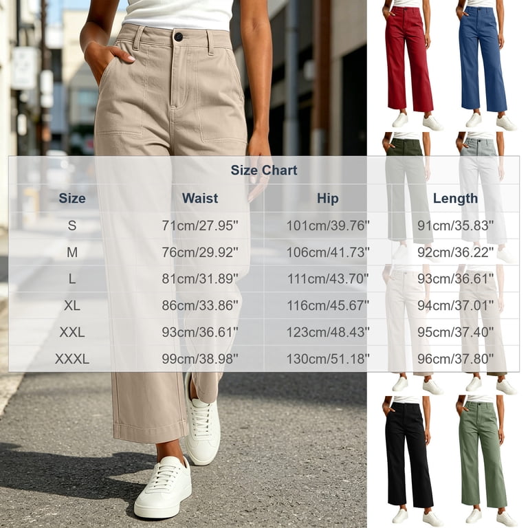 CQONEPT Women Wide Leg Pants Cropped Chino High Waisted Business