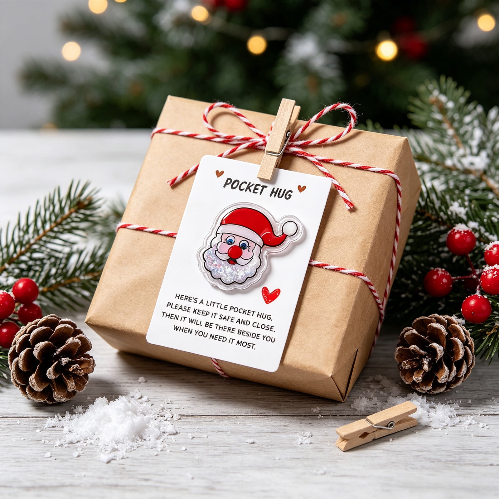 Pocket Hug Greeting Card Paper Construction Pocket Santa Keepsake Note Card For Gift Envelope Wallet Holiday Wishing Display Supply